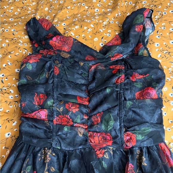 Unique Vintage Black and Red Floral High Low Dress - Picture 8 of 16